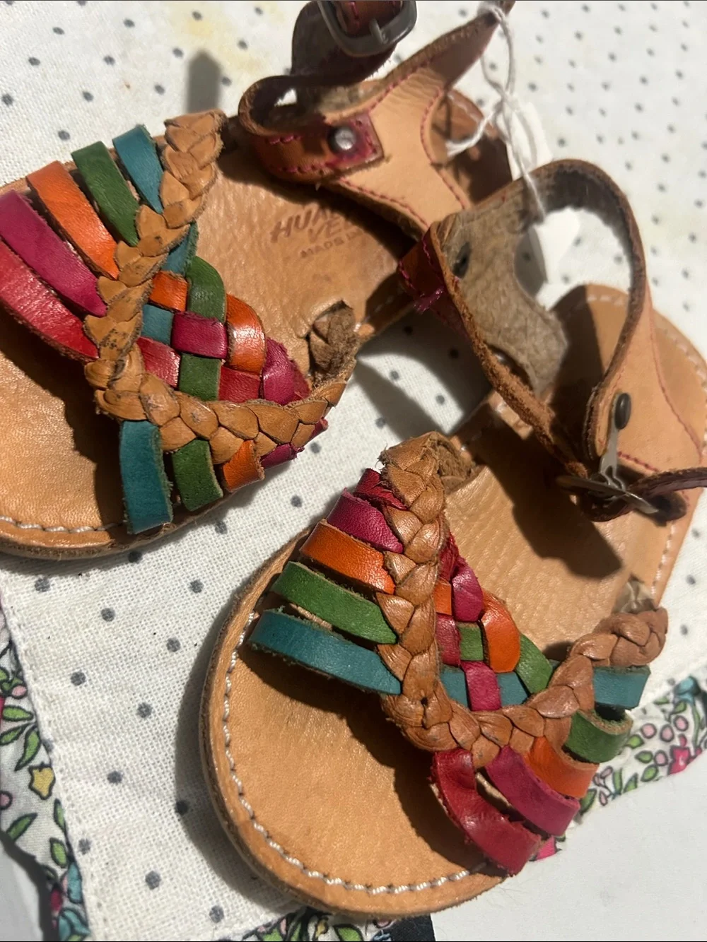 Braided Multi-Color Leather Kids Sandals - Tan Footbed